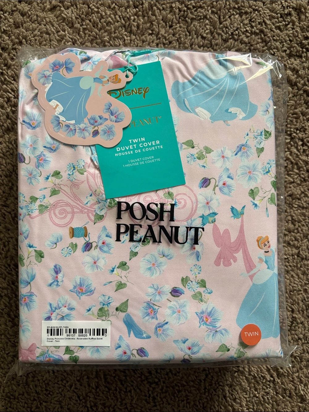 Posh Peanut Cinderella Twin Duvet Cover - Pink & Light Blue Floral